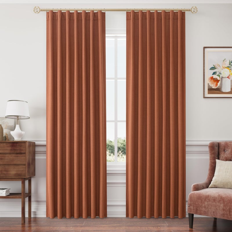 Joywell Terracotta Linen 100% Blackout Curtains 84 Inches Long  Rod Pocket Back Tab Hook Belt Thermal Insulated Drapes Total Room Darkening for Bedroom Living Room with Hooks(2 Panels 52 x 84) - Image 1