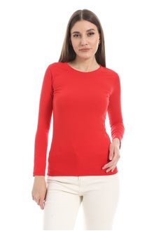 Round Neck Slip On Red Basic Top_Red