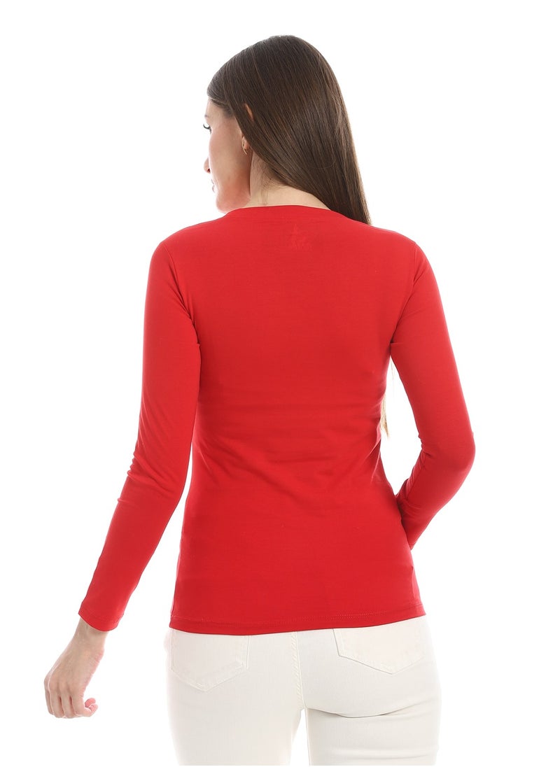 Andora - Round Neck Slip On Red Basic Top_Red - Image 1