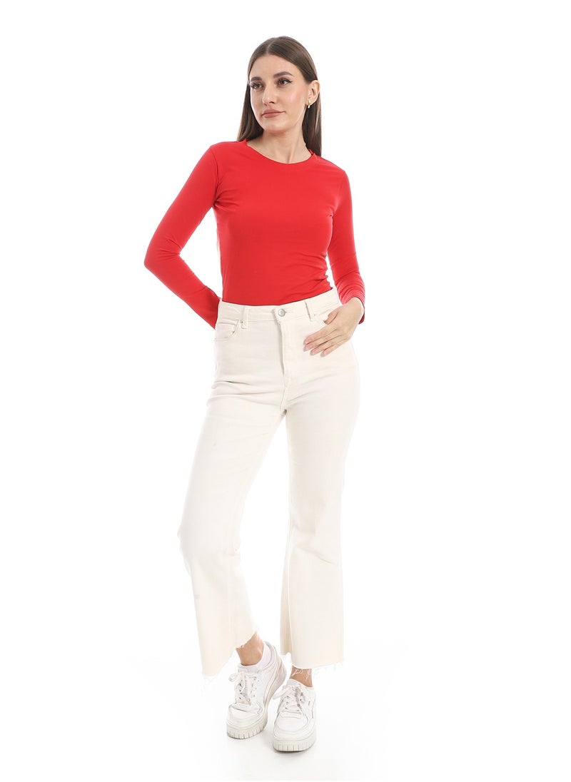 Andora - Round Neck Slip On Red Basic Top_Red - Image 1