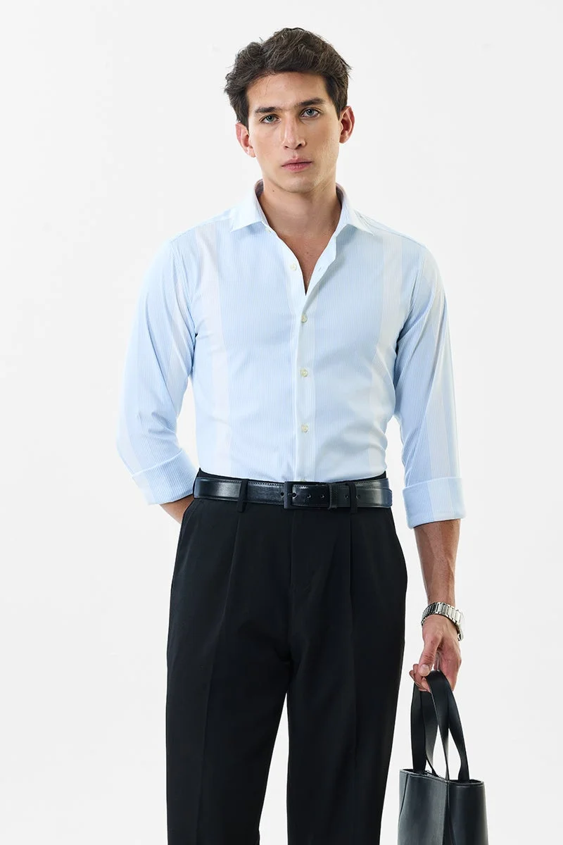 SNITCH Light Blue Striped Long Sleeve Slim Fit Luxe Shirt