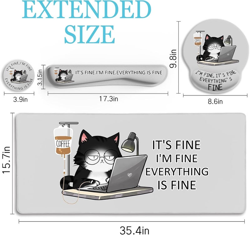 LIMKRIAN Cat Ergonomic Mouse Pad with Wrist Rest Desk Mat Sets Accessories, Cute Mouse Pads for Desk, Gaming Mouse Pad Wrist Support, Keyboard Mat Wrist Rest Cup Coaster Funny Office Desk Accessories - Image 3