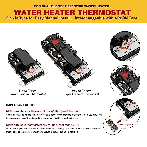 TAIACE Electric Water Heater Thermostat,Include 1x KST203 Upper Thermostat & 1x KST200 Lower Thermostat,UL Certification,Compatible With Most Electric Water Heaters - Image 2