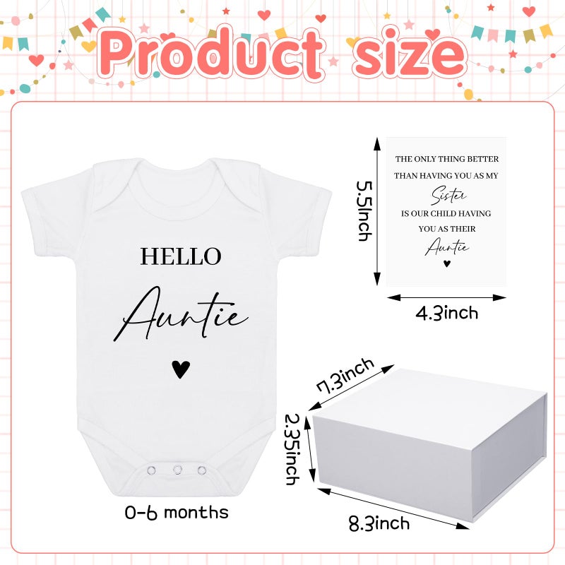 Shyyween 4 Pcs Pregnancy Announcement For Aunt  Hello Auntie Baby Bodysuit  Hello Auntie Pregnancy Reveal Card Baby Reveal Gift Box Baby Announcement Gifts Set For Aunt Women - Image 2