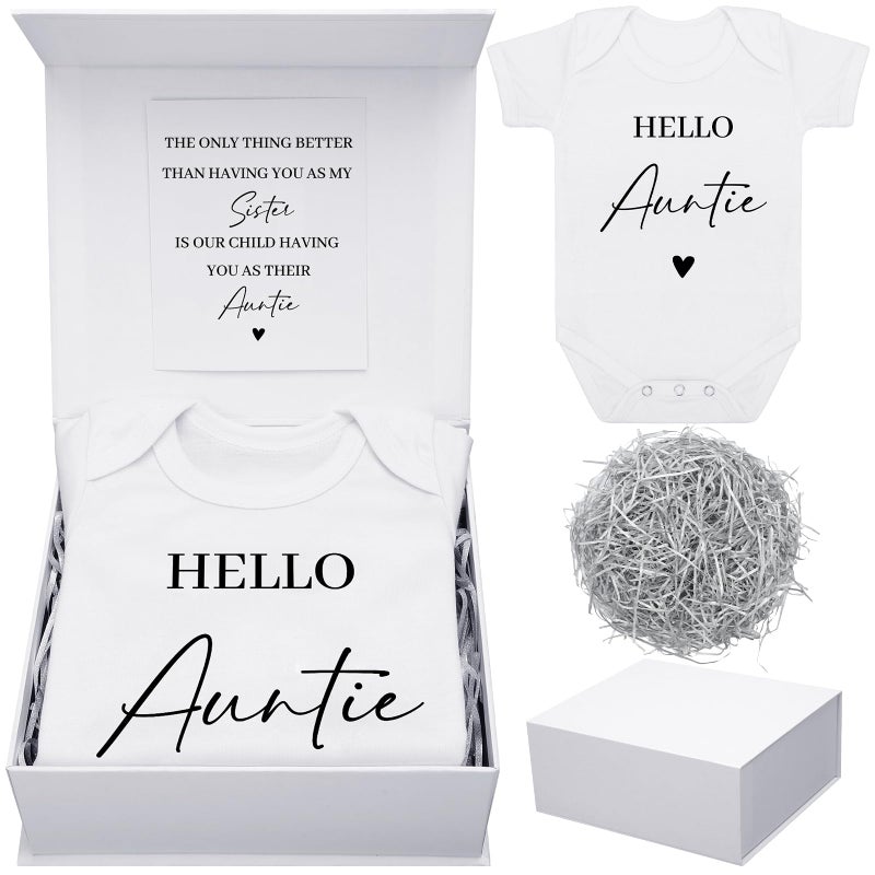 Shyyween 4 Pcs Pregnancy Announcement For Aunt  Hello Auntie Baby Bodysuit  Hello Auntie Pregnancy Reveal Card Baby Reveal Gift Box Baby Announcement Gifts Set For Aunt Women - Image 1