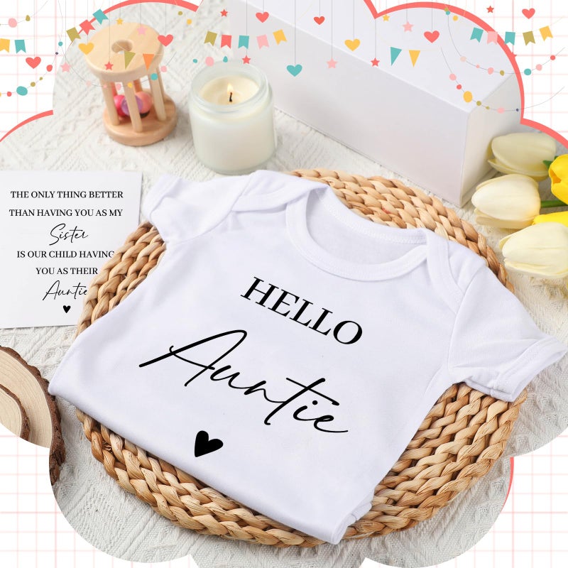 Shyyween 4 Pcs Pregnancy Announcement For Aunt  Hello Auntie Baby Bodysuit  Hello Auntie Pregnancy Reveal Card Baby Reveal Gift Box Baby Announcement Gifts Set For Aunt Women - Image 4