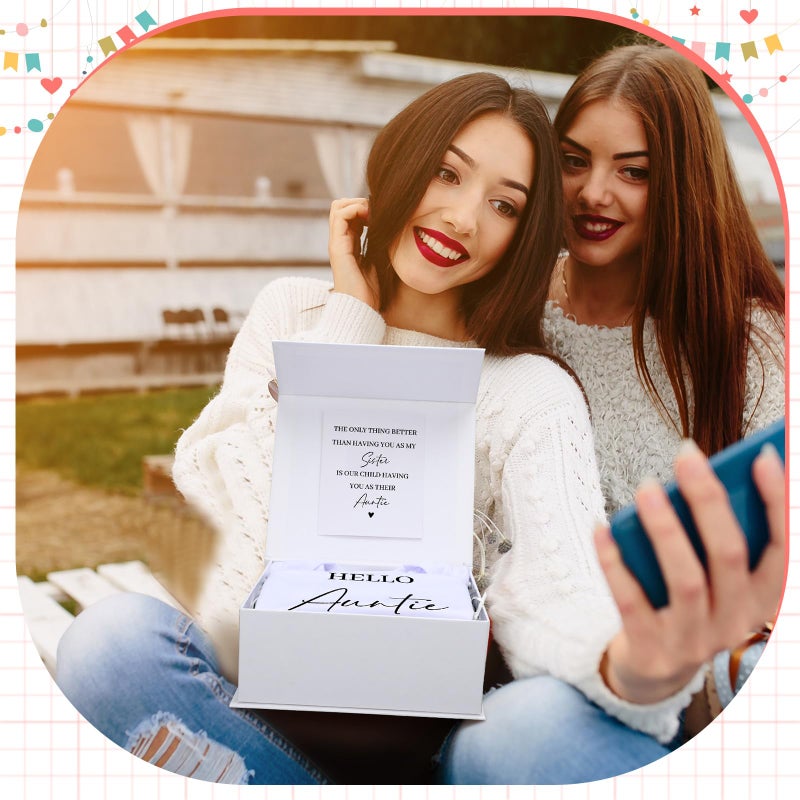 Shyyween 4 Pcs Pregnancy Announcement For Aunt  Hello Auntie Baby Bodysuit  Hello Auntie Pregnancy Reveal Card Baby Reveal Gift Box Baby Announcement Gifts Set For Aunt Women - Image 5