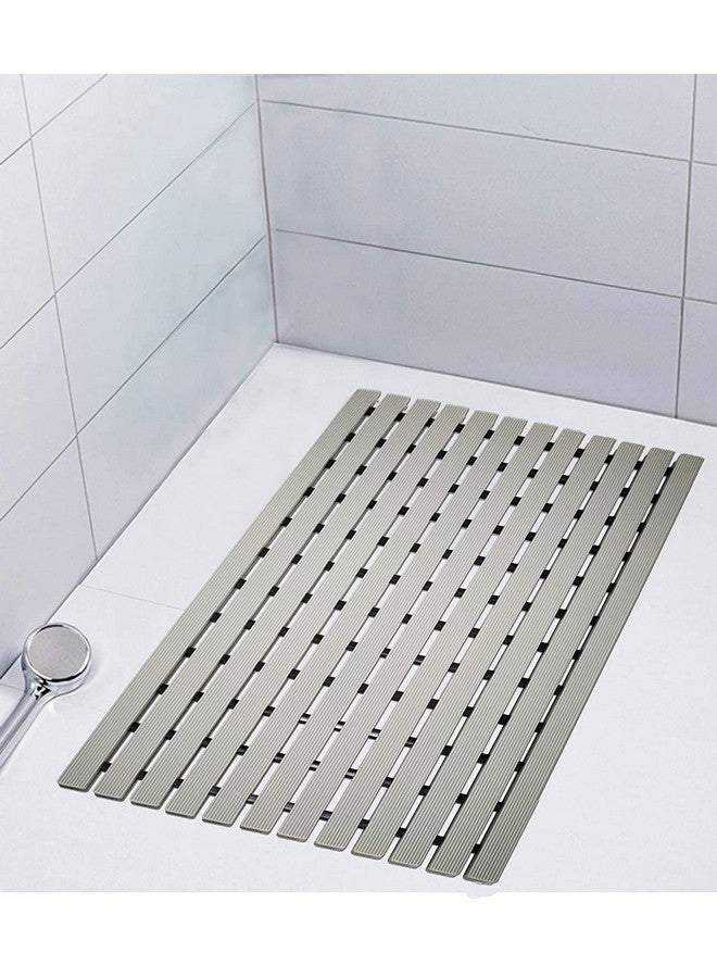 Eurotex Premium Shower Anti Slip Mat for Bathroom Floor, Striped Anti Skid, Stand up mat for Bath, Kitchen, Anti Bacterial (Grey, 1.5ft x 2ft) - Also Available in 5 Meter Roll-Polyvinyl Chloride (PVC) - Image 1