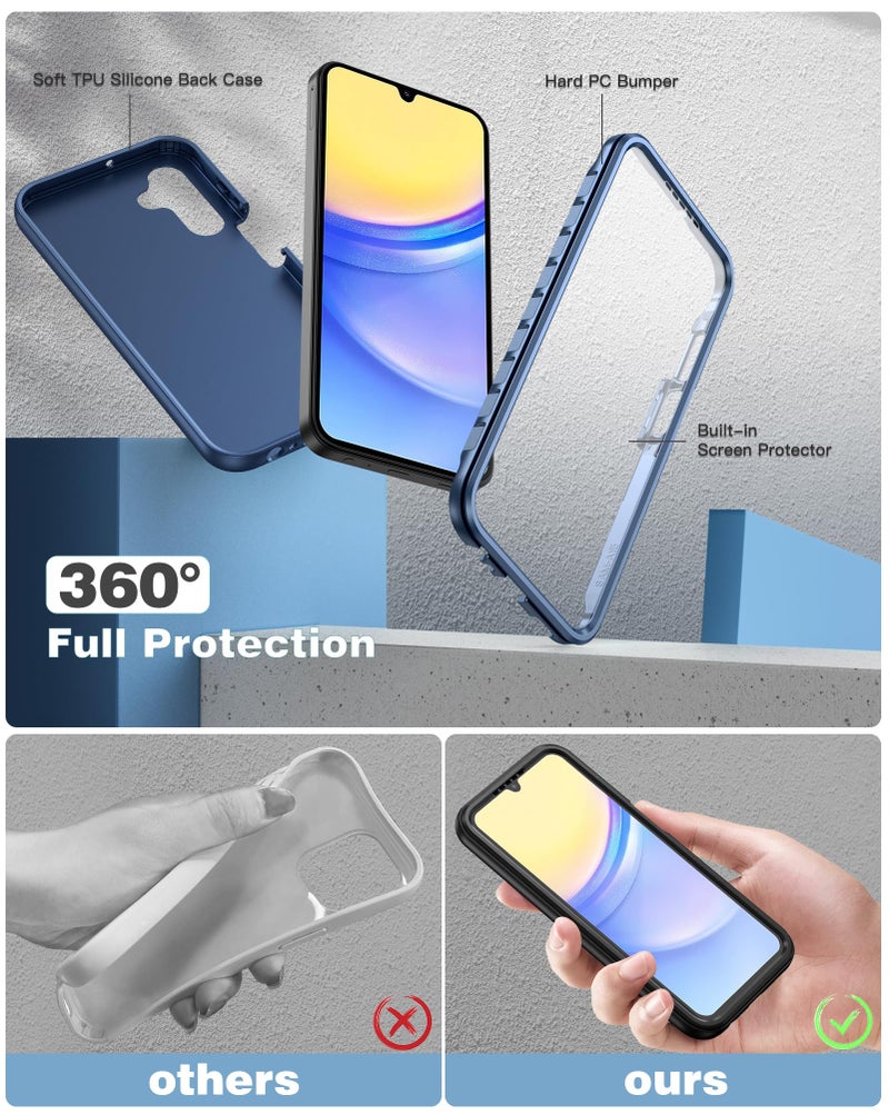 FNTCASE for Samsung Galaxy A15-5G Case: Phone Case with Built-in Screen Protector Protective Silicone Cell Phone Cover Rugged Shockproof Full Protection Slim Dual Layer Case for Men & Women Black - Image 3