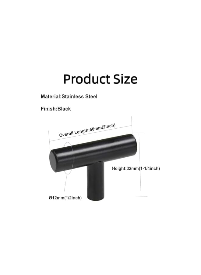 PROMASS promass 5 Pack Stainless Steel T-Bar Cabinet Knob Handle with Screws for Kitchen, Door, Bedroom Cabinet(Black) - Image 2