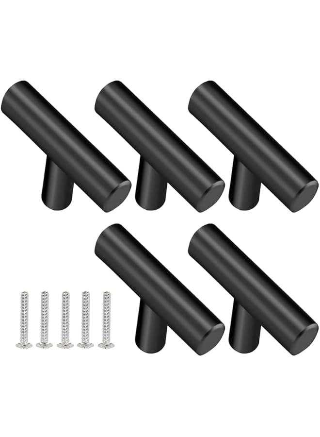 PROMASS promass 5 Pack Stainless Steel T-Bar Cabinet Knob Handle with Screws for Kitchen, Door, Bedroom Cabinet(Black) - Image 1