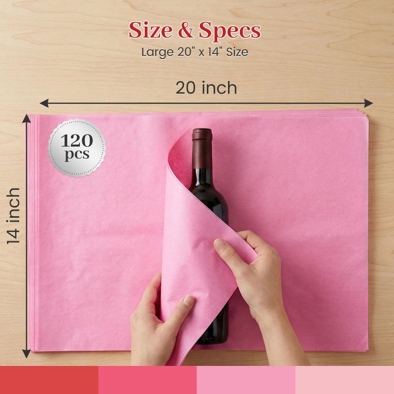 Shindel 120 Sheets Pink Tissue Paper, 20x14 Inch Gift Wrapping Paper for Valentine's Day Gift Bags Wedding Bridal Shower DIY Craft Project - Image 4