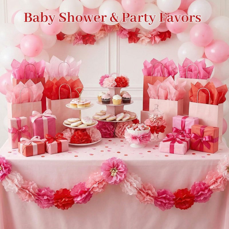 Shindel 120 Sheets Pink Tissue Paper, 20x14 Inch Gift Wrapping Paper for Valentine's Day Gift Bags Wedding Bridal Shower DIY Craft Project - Image 2