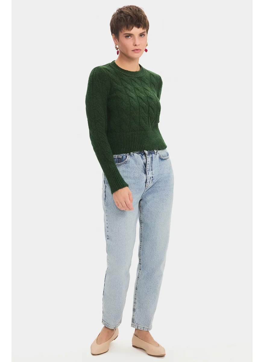 جون Women's Crew Neck Hair Knit Detailed Knitwear Sweater