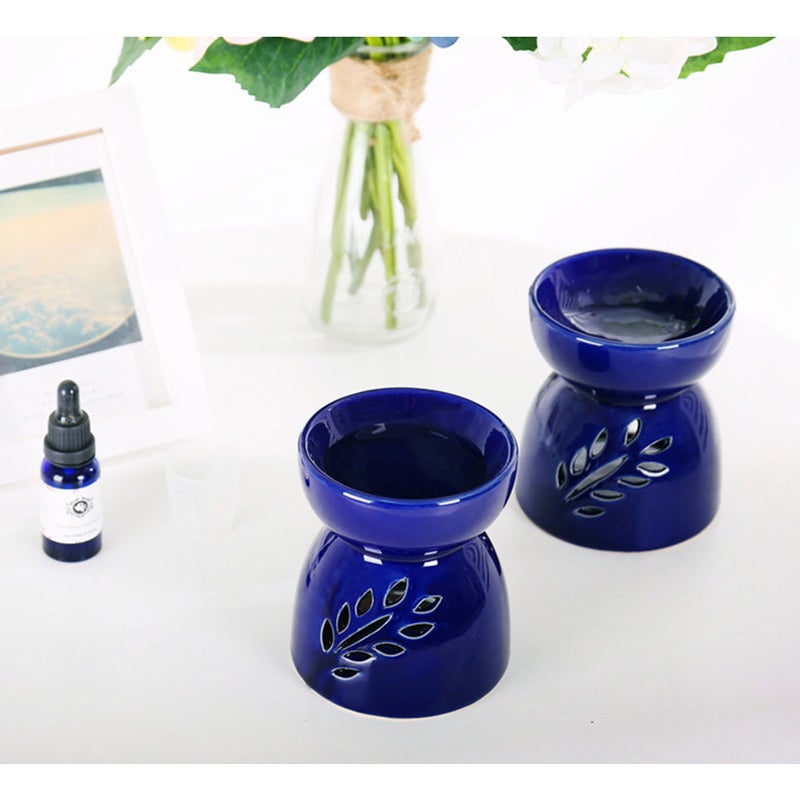 2pcs Ceramic Tea Light Holder Candlestick Hollow Leaf Pattern Aromatherapy for Living Room Balcony Patio Porch ( ) - Image 3