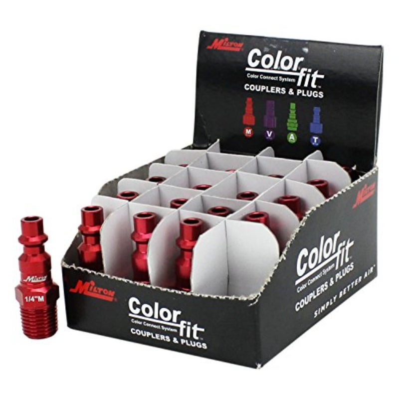 ColorFit من Milton 727MC-20 سدادات هوائية - نمط M، أحمر - 1/4 بوصة NPT ذكر، (صندوق من 20) - Image 2