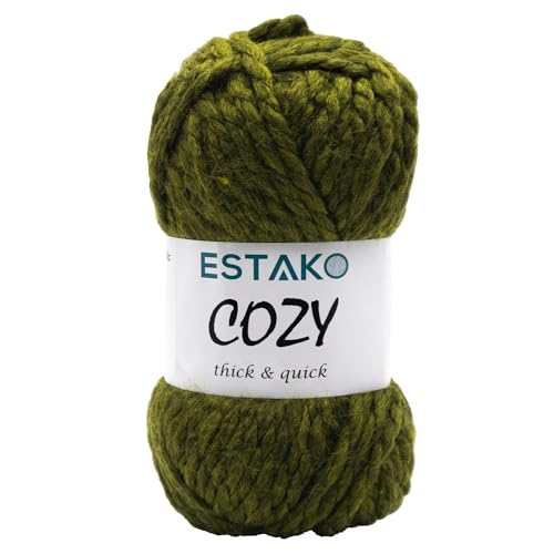 Estako Cozy Thick & Quick Yarn 20% Wool 80% Acrylic Soft Super Bulky Weight #6 Knitting and Crocheting Yarn 3.52 oz (100gr) 65 yds (60 m) (54030-Khaki) - Image 1