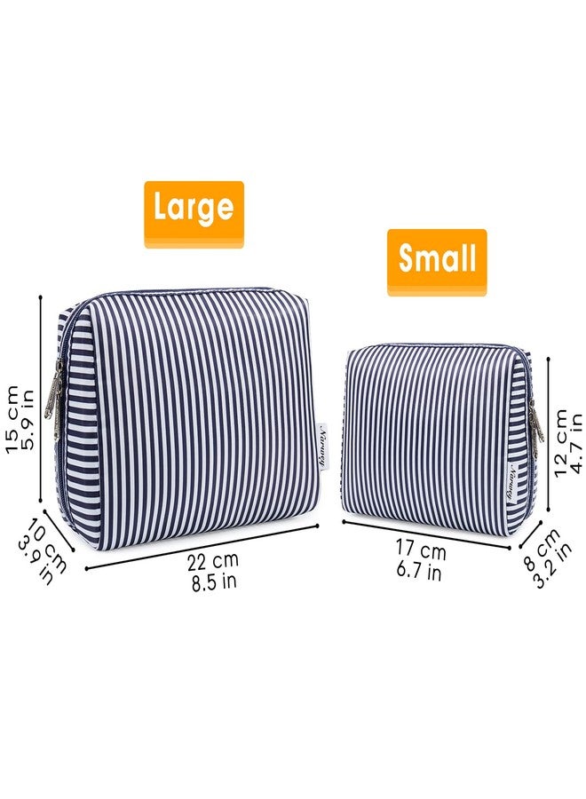 Narwey Large Makeup Bag Zipper Pouch Travel Cosmetic Organizer for Women and Girls (Large, Blue Stripe) - Image 5