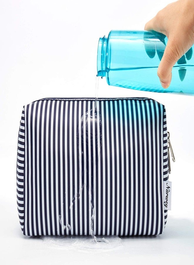 Narwey Large Makeup Bag Zipper Pouch Travel Cosmetic Organizer for Women and Girls (Large, Blue Stripe) - Image 4
