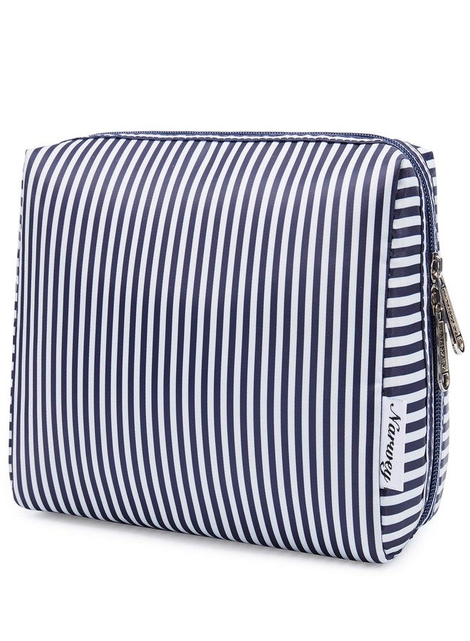 Narwey Large Makeup Bag Zipper Pouch Travel Cosmetic Organizer for Women and Girls (Large, Blue Stripe) - Image 1