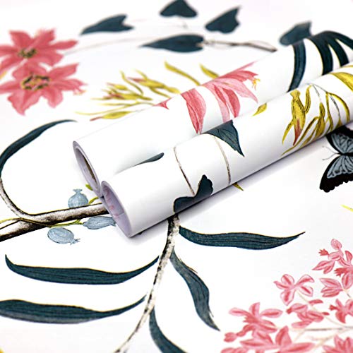 Wollzo Flowers and Leaves Self Adhesive Wallpaper Sticker (45 x 500 cm Multicolor) - Image 1