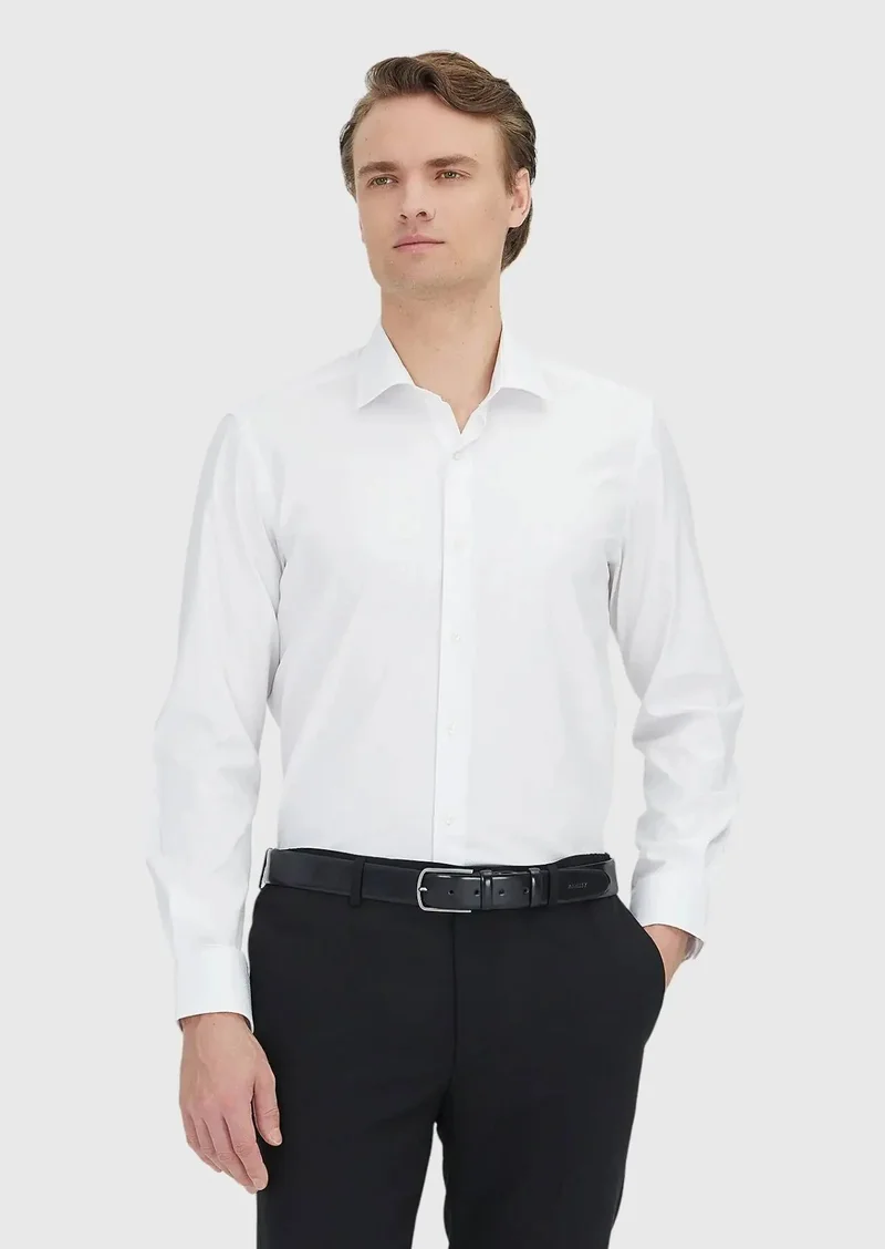 RAMSEY White Regular Fit Weaving Classical 100% Cotton Shirt