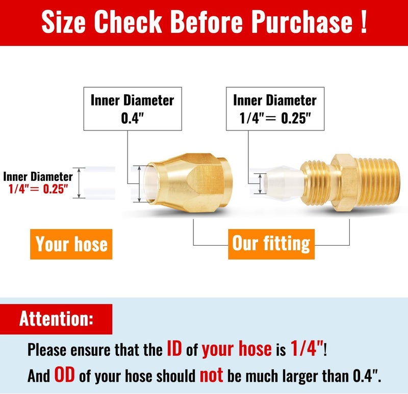SUNGATOR 6 Pack Brass Pneumatic Replacement Fitting, 1/4 Inch Barb x 1/4 Inch NPT Male Air Hose Splicer with Sealing Tape - Image 3