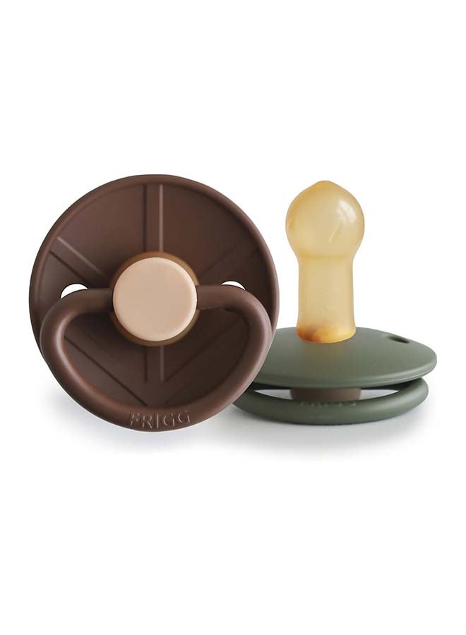 FRIGG Little Viking Silicone Baby Pacifier 6-18M 2-Pack Cocoa/Olive - Size 2 - Image 1