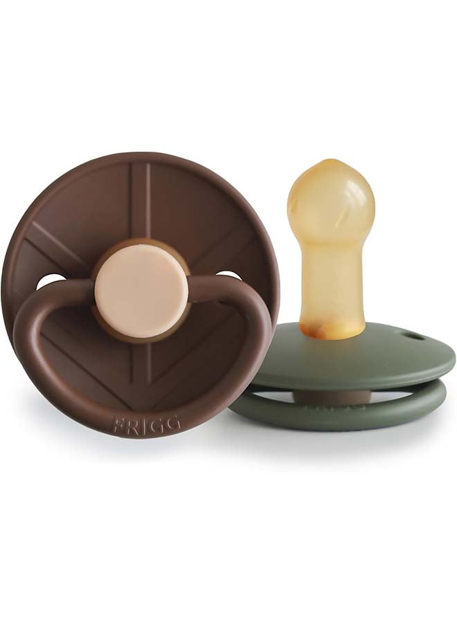 FRIGG Little Viking Silicone Baby Pacifier 6-18M 2-Pack Cocoa/Olive - Size 2 - Image 1