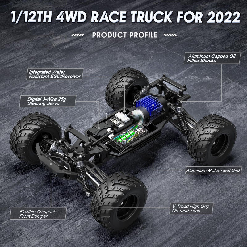 HAIBOXING 1:12 Scale RC Cars 903 RC Monster Truck, 38 km/h Speed Hobby Fast RC Cars for Kids and Adults Toy Gifts, 2.4 GHz 4WD Electric Powered Remote Control Trucks Ready to Run 40+ Min Playtime - Image 2