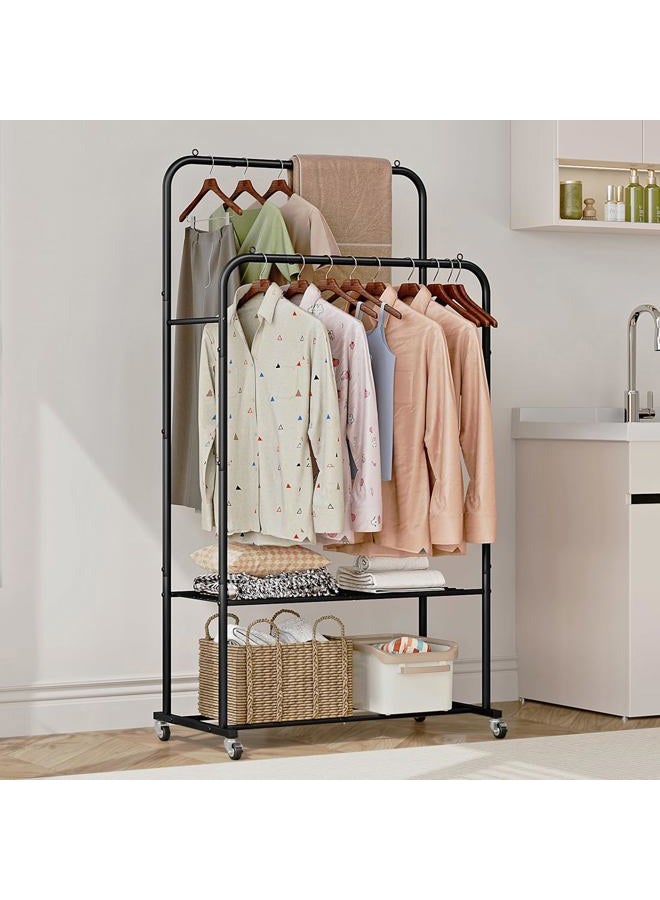 SUOERNUO Clothes Rack with Wheels Garment Rack for Hanging Heavy-Duty Clothing Rack Metal Rolling Clothes Shelves for Bedroom, Closet (Black) - Image 4