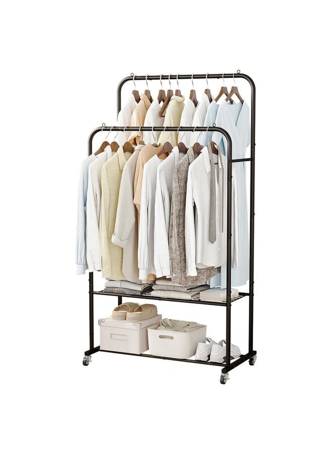 SUOERNUO Clothes Rack with Wheels Garment Rack for Hanging Heavy-Duty Clothing Rack Metal Rolling Clothes Shelves for Bedroom, Closet (Black) - Image 1