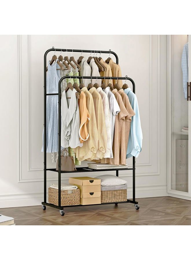 SUOERNUO Clothes Rack with Wheels Garment Rack for Hanging Heavy-Duty Clothing Rack Metal Rolling Clothes Shelves for Bedroom, Closet (Black) - Image 3