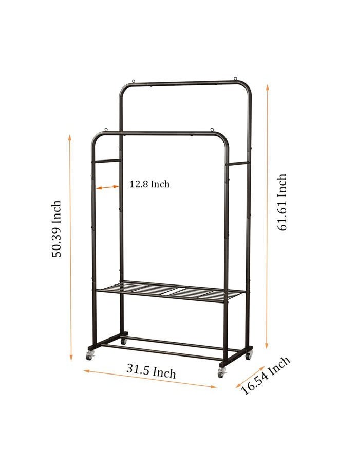 SUOERNUO Clothes Rack with Wheels Garment Rack for Hanging Heavy-Duty Clothing Rack Metal Rolling Clothes Shelves for Bedroom, Closet (Black) - Image 5
