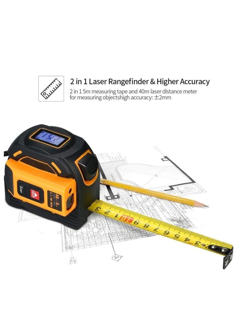 Generic 40 Meter Single Button Laser Distance Meter with 5  Meter Tape Measure - 2-in-1 Digital Distance Infrared Gauge & Range Finder, LCD Measuring Tape  - Image 3
