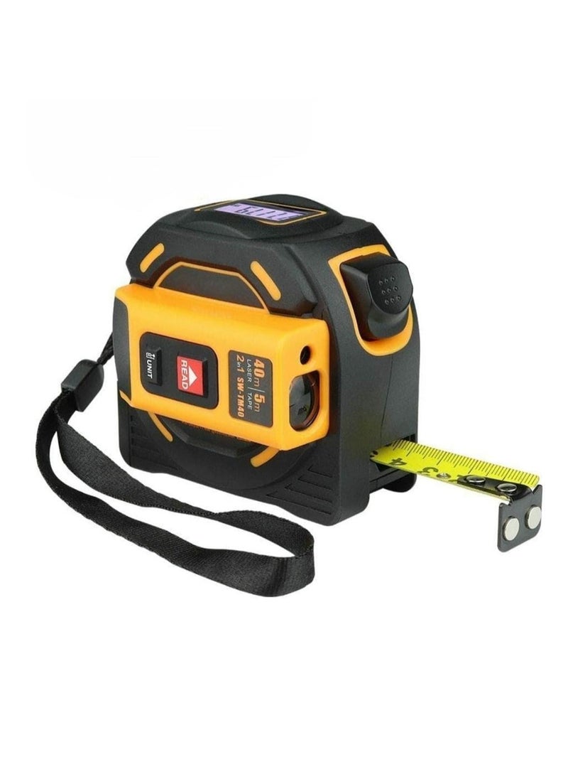 Generic 40 Meter Single Button Laser Distance Meter with 5  Meter Tape Measure - 2-in-1 Digital Distance Infrared Gauge & Range Finder, LCD Measuring Tape  - Image 2
