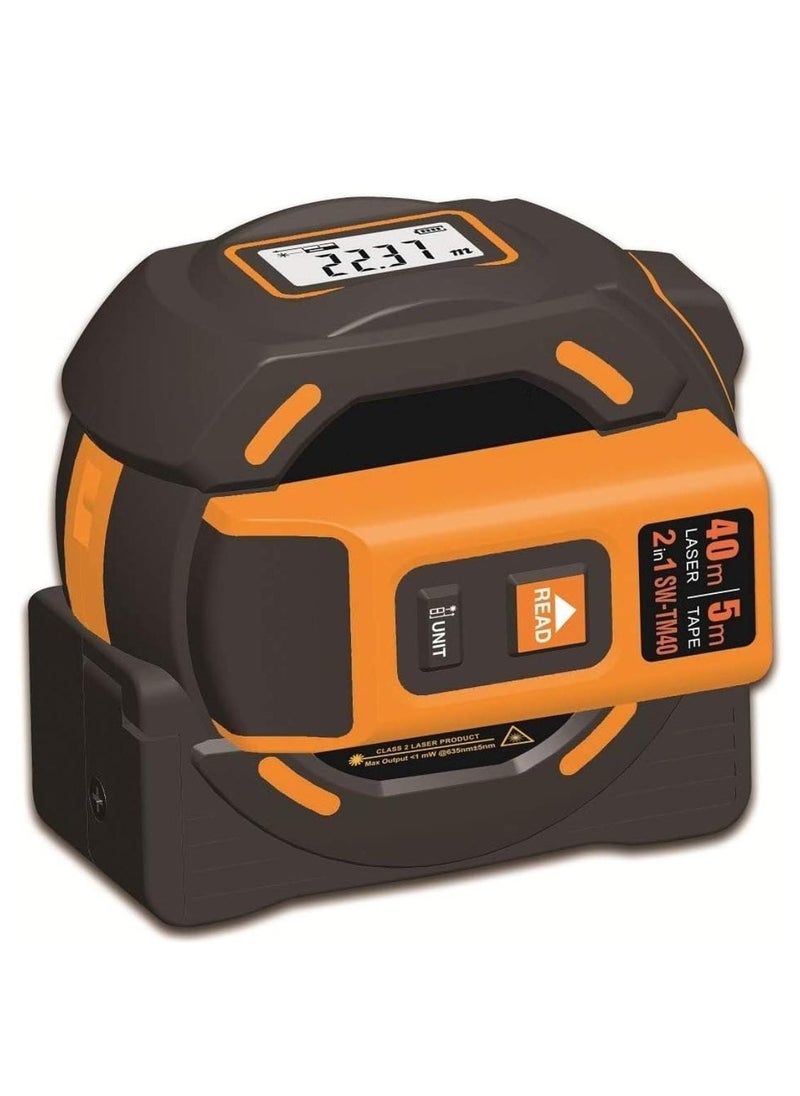 Generic 40 Meter Single Button Laser Distance Meter with 5  Meter Tape Measure - 2-in-1 Digital Distance Infrared Gauge & Range Finder, LCD Measuring Tape  - Image 1