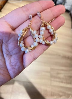 General 925 Silver Plated 18K Gold Wire Winding Natural Freshwater Pearls/Original Handmade Earrings  - Image 2