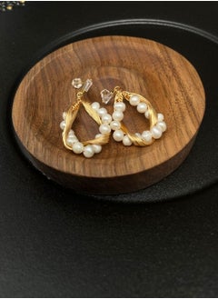 General 925 Silver Plated 18K Gold Wire Winding Natural Freshwater Pearls/Original Handmade Earrings  - Image 4