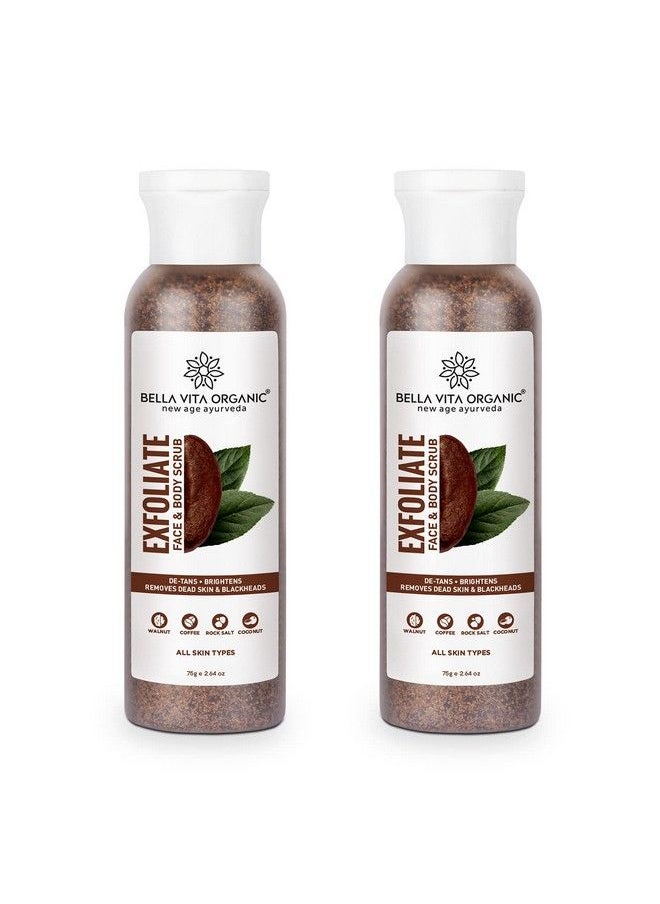 Bella Vita Organic - Exfoliate Coffee Scrub For Face & Body Blackhead Remover De Tan Removal Ayurveda Dirt Removal From Neck Knees Elbows Arms Pack Of 2 (75 Gm Each) - Image 1