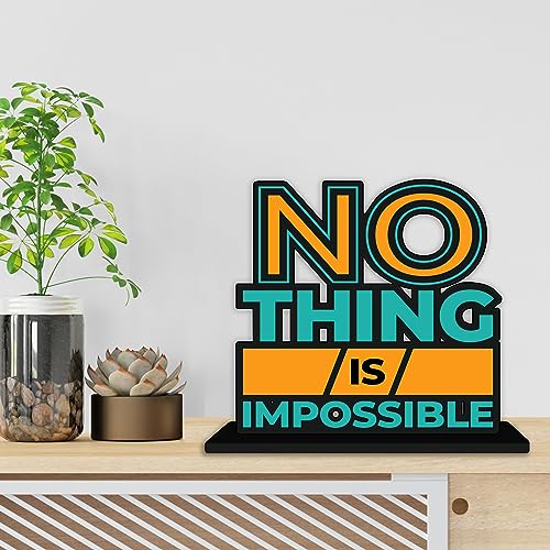 Artvibes Wooden Idols and Figurine Nothing is Impossible Quotes Table Decor for Office Desk Showpiece | Home Decoration | Living Room | Modern Gifting Item (SP_1144) - Image 1
