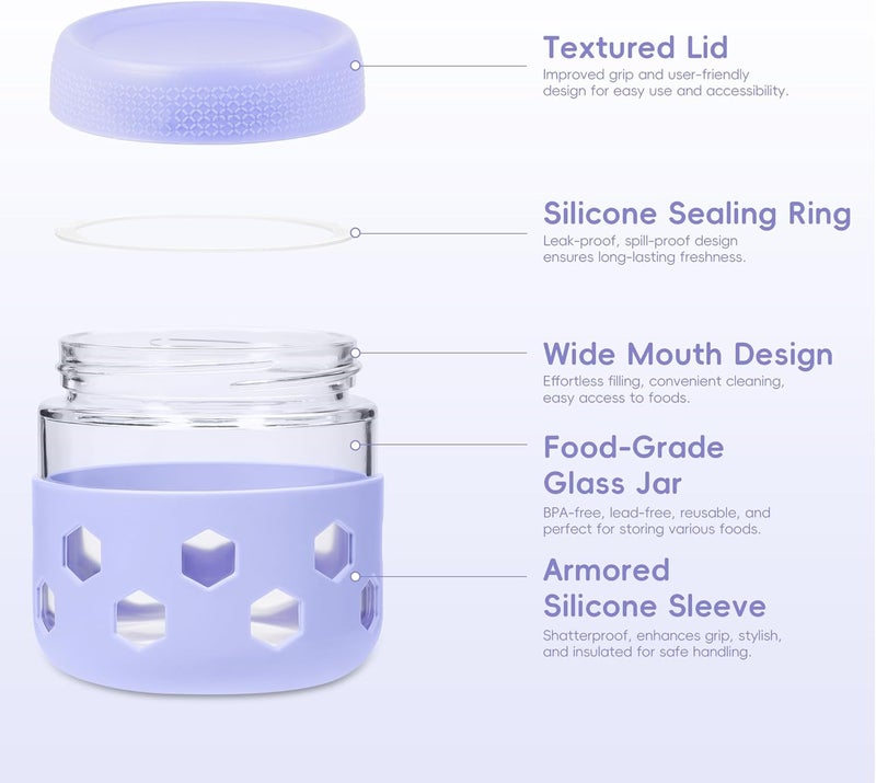 Gemice 10 oz Overnight Oats Containers with Lids and Colorful Sleeves, 6-Pack Airtight Glass Chia Pudding Mason Jars, Dishwasher Safe, Wide Mouth, Leak-Proof Meal Prep Jar for Yogurt Oatmeal - Image 4