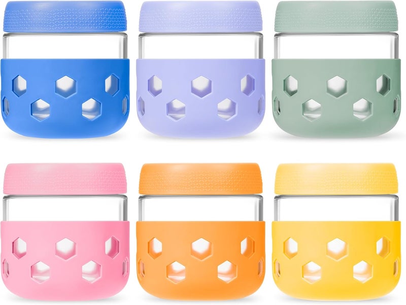 Gemice 10 oz Overnight Oats Containers with Lids and Colorful Sleeves, 6-Pack Airtight Glass Chia Pudding Mason Jars, Dishwasher Safe, Wide Mouth, Leak-Proof Meal Prep Jar for Yogurt Oatmeal - Image 1