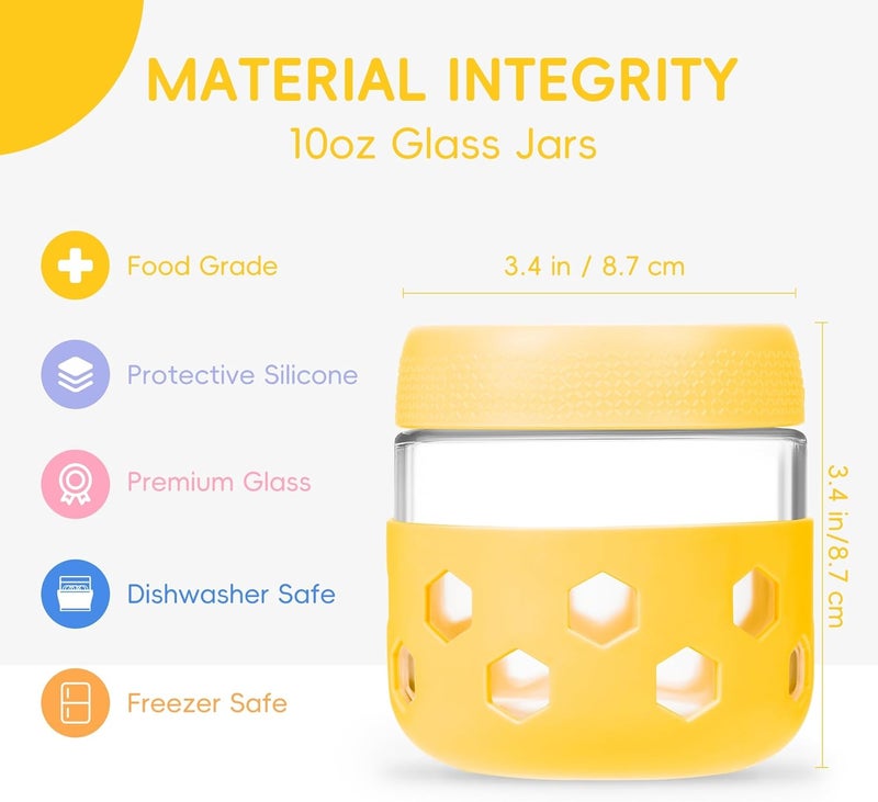 Gemice 10 oz Overnight Oats Containers with Lids and Colorful Sleeves, 6-Pack Airtight Glass Chia Pudding Mason Jars, Dishwasher Safe, Wide Mouth, Leak-Proof Meal Prep Jar for Yogurt Oatmeal - Image 3
