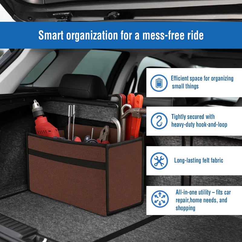 JVCV منظم صندوق السيارة الكبير ®، تخزين السيارة ومنظم ملحقات السيارة المضادة للانزلاق لمنظمة السيارة، SUV، سيدان، شاحنة، ميني فان قاع مضاد للانزلاق (كبير - بني) - Image 5