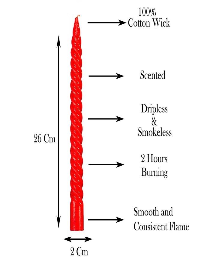 Luces® Smokeless and Dripless Scented Red Spiral Stick Candles for Decorations Dinner Table Wedding Birthday Party Home Decor Festival (Pack of 8) - Image 2