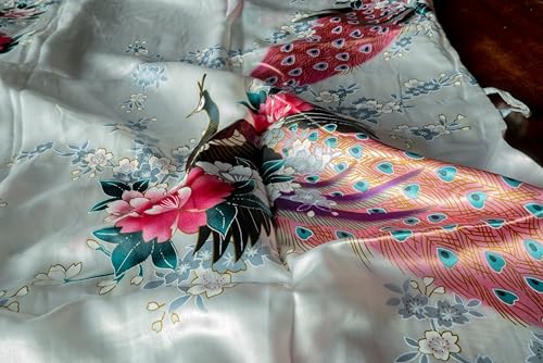 CCcollections Long Kimono Robe for Women, Premium Lightweight Peacock Bridesmaid Robe, Bridal Shower, Birthday Women’s Gift - Image 3