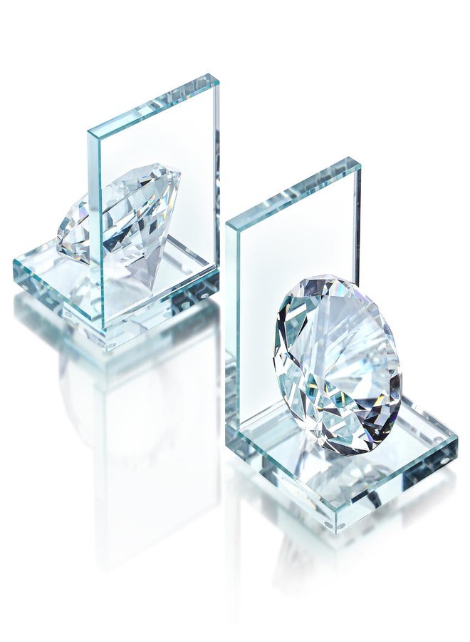 QFkris 1 Pair Crystal Bookends with 80mm Clear Diamond, L Shaped Heavy Duty Book End for Shelves Non Skid Bookends Book Stopper, 4inch - Image 1