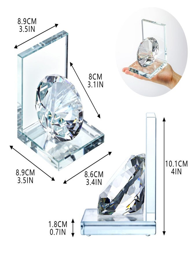 QFkris 1 Pair Crystal Bookends with 80mm Clear Diamond, L Shaped Heavy Duty Book End for Shelves Non Skid Bookends Book Stopper, 4inch - Image 2