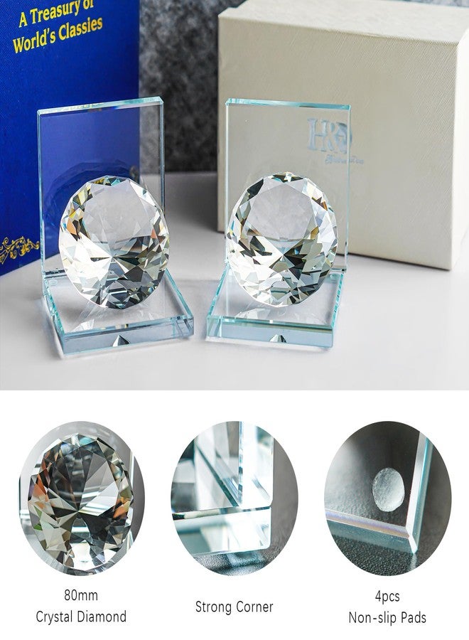 QFkris 1 Pair Crystal Bookends with 80mm Clear Diamond, L Shaped Heavy Duty Book End for Shelves Non Skid Bookends Book Stopper, 4inch - Image 3